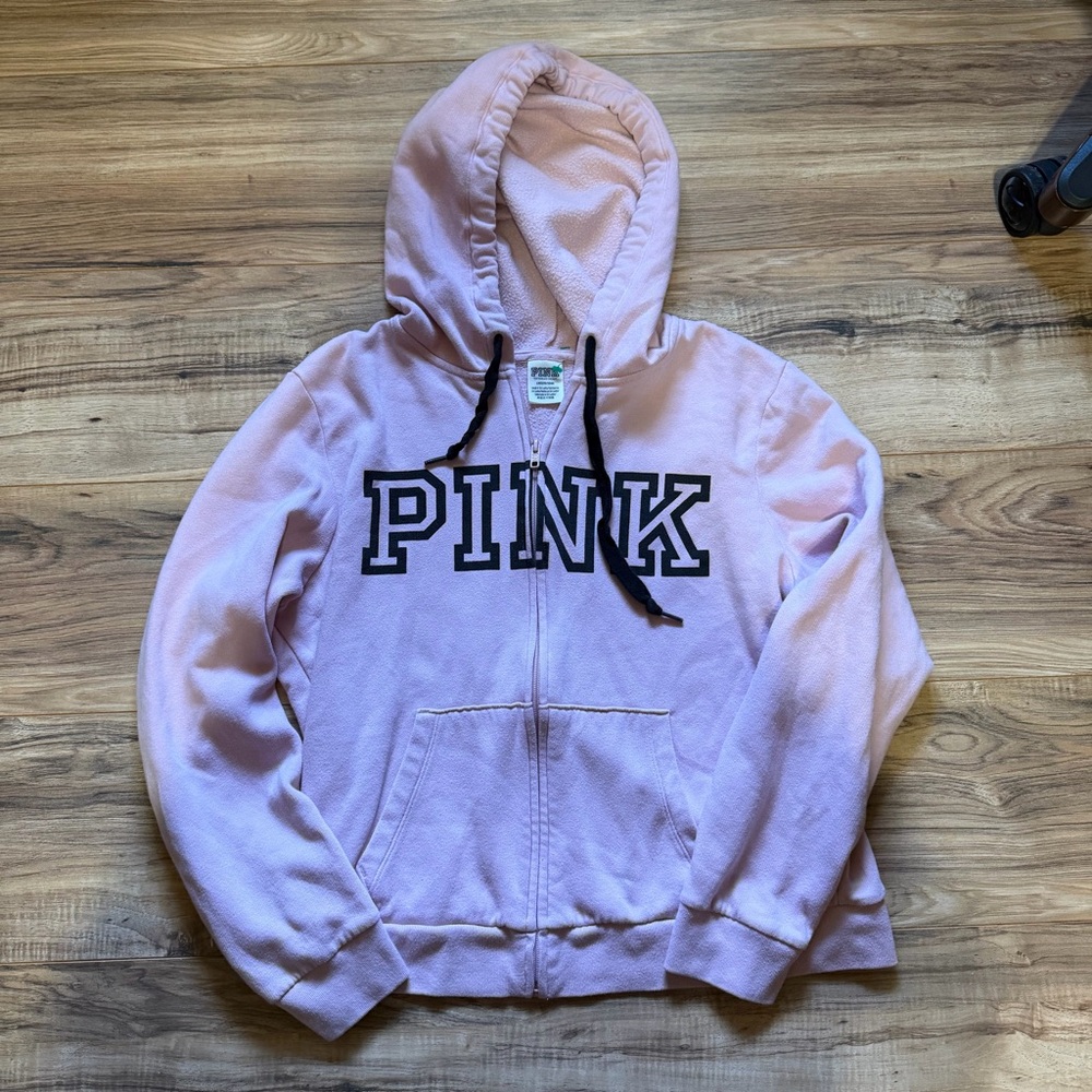 PINK Victoria's Secret Light Pink Hoodie with Black Drawstrings